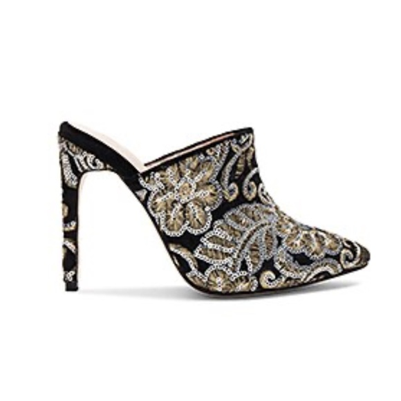 Raye Shoes - Raye Logan Mule in Black Brocade and Dust Bag